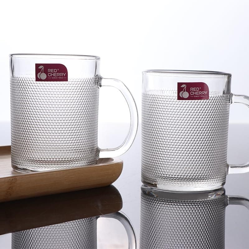 SKDBPM Glass Tea Coffee 250 ML Set of 2 Mugs Tea Cups Aldan Mug Crystal Clear with HandleTea Milk Hot and Cold Drinks Mug Kitchen and Dining Tableware Dinnerware SetPack of 2