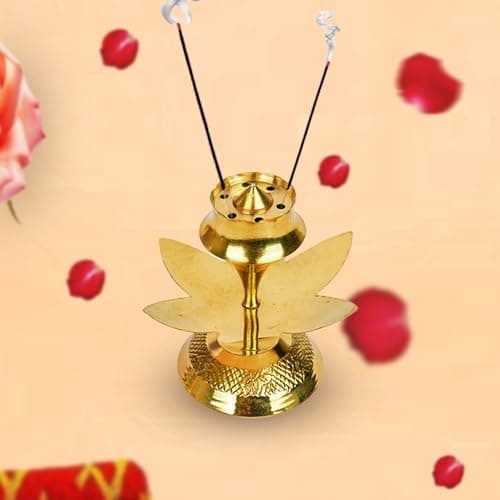 Kuber Industries Pack of 4 Agarbatti Stand | Incense Sticks Holder | Brass Agarbatti Holder for Pooja Mandir | Agardan Stand for Mandir | Kamal Agardan Incense Stand | Golden