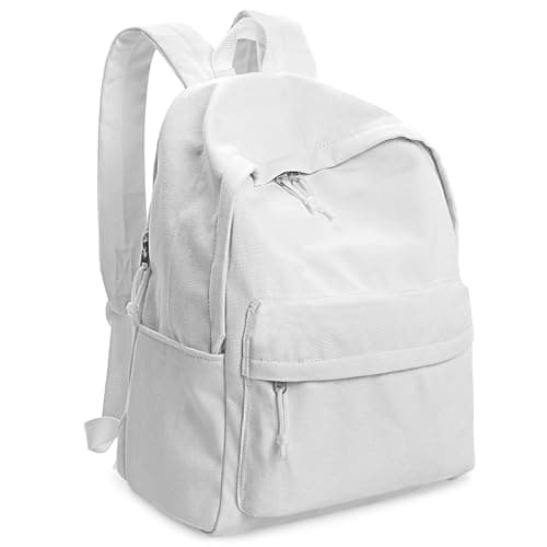 Zicac Diy Canvas Backpack Daypack Satchel Backpack (White, with Side Pocket)