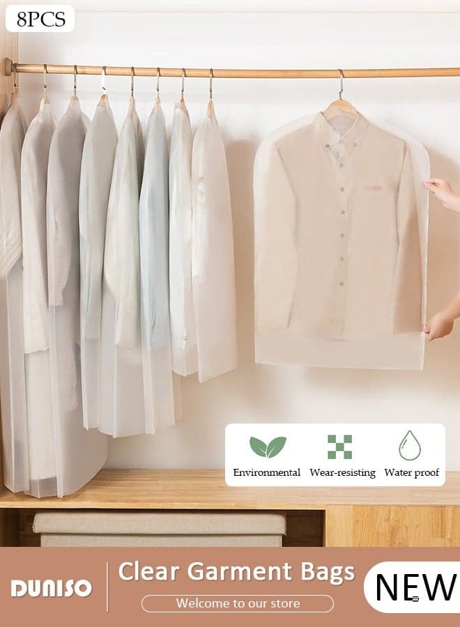 8 PCS Hanging Clear Garment Bags, Washable Clothes Bags for Storage with Smooth Zipper, Waterproof Garment Bags for Closet Storage, Wardrobe Clothes Protector, Breathable Dust Cover for Shirts, Coats, Dresses, Suits