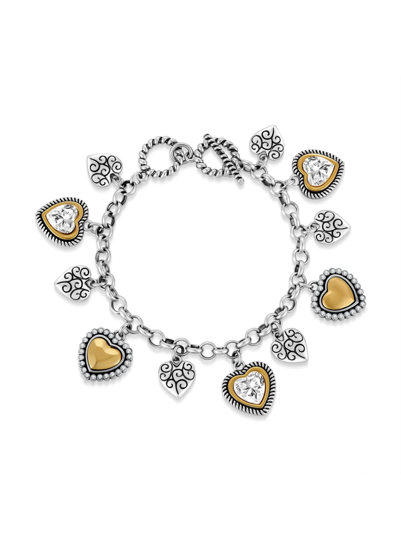 Heart Charm Bracelet for Women, Chunky Paperclip Chain Link Bracelet with Love Heart Pendant, Vintage Two Tone Alloy Jewelry Adjustable Length Fashion Bracelet for Daily Wear Gift