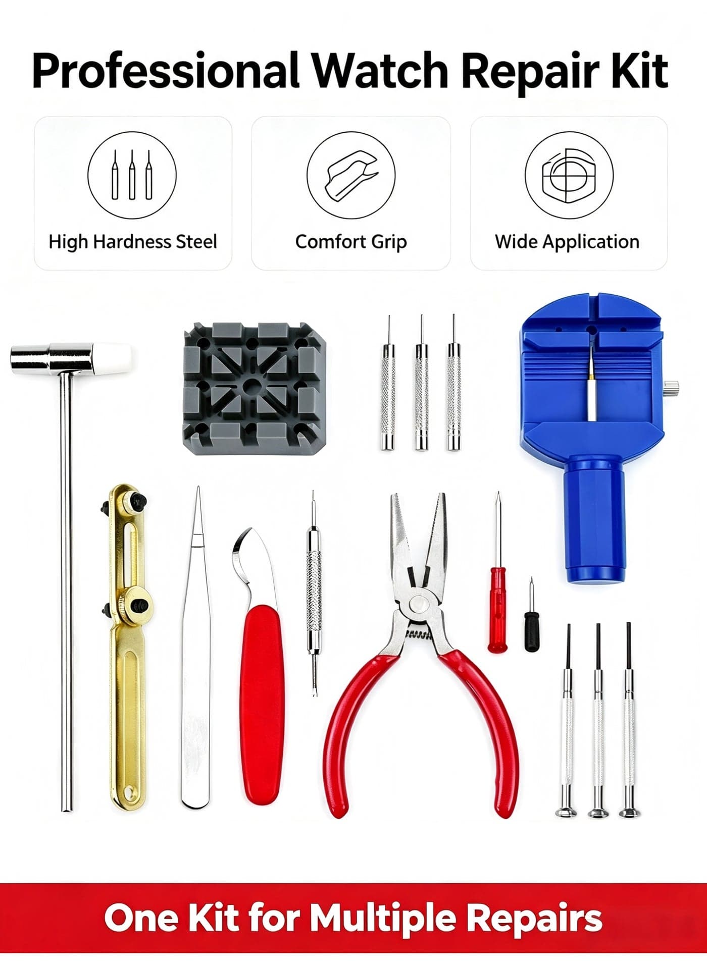 16PCS Watch Repair Kit, Professional Watch Band Remover Tool Set, Watch Link Removal, Watch Back Case Opener, Spring Bar Tool, Watchmaker Maintenance Tools For Watch Adjustment, Complete Watch Maintenance Tools For Strap Adjustment & Battery Replacement