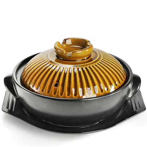 Okllen Large Korean Ceramic Bowl with Lid and Platter, 54 oz Clay Pot for Cooking, Sizzling Hot Pot for Dolsot Bibimbap, Soup, Casserole, Rice, Stew, Noodle