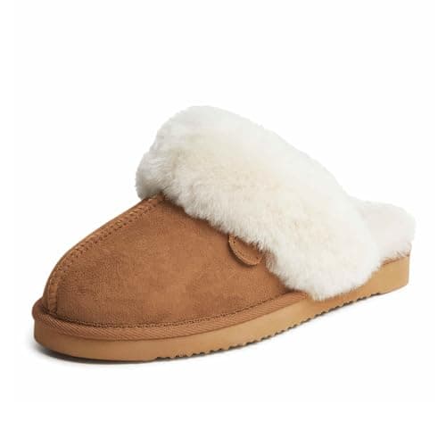 Dearfoams womens Fireside Sydney Shearling Fur IndoorOutdoor Scuff With Wide Widths Slipper Chestnut 9 US