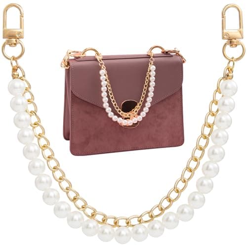 Mxxipp Pearl Purse Chains Stainless Steel Double Chain Bag Charm Bag Straps Short Handle Replacement Charms Accessories for Handbag Messenger Bags Wallets Gold