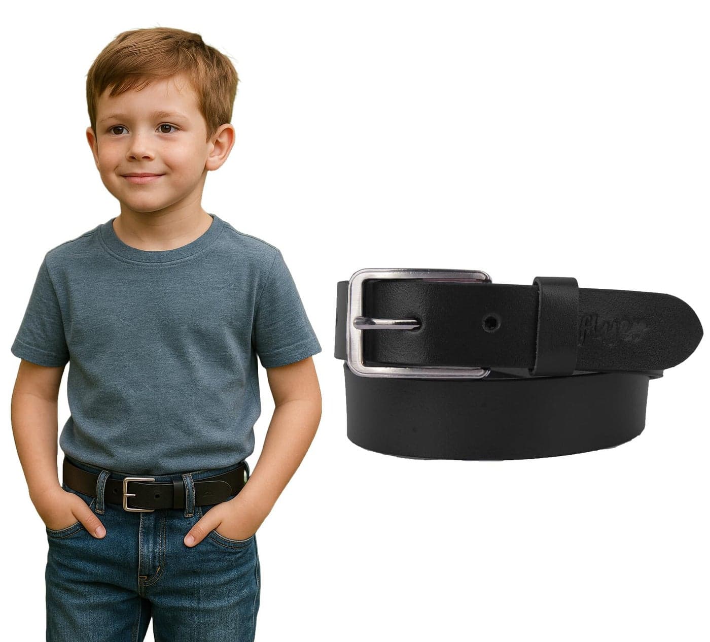 Flyer Kids Genuine Leather Belt for Boys & Girls (Color- Black) | Adjustable Fit, Durable Buckle | Real Leather Belt for School, Casual & Formal Wear (2–14 Years) BL4579-22