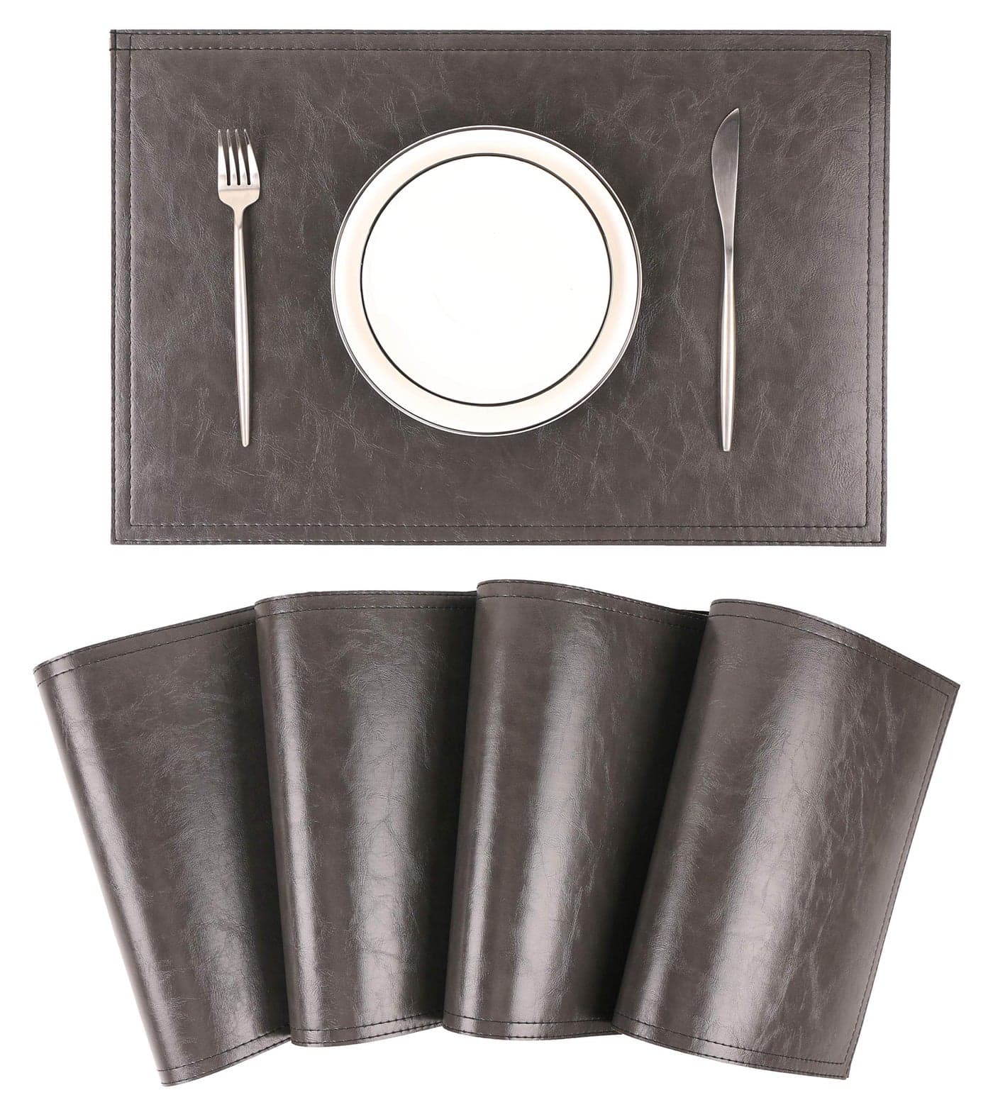 Waterproof PU Placemats Faux Leather Dinging Table Mat Set of 4 Easy to Wipe Off Scrub Vinyl Mat Heat Stain Resistant for Office Conference Table Home Decor G Graphite Grey