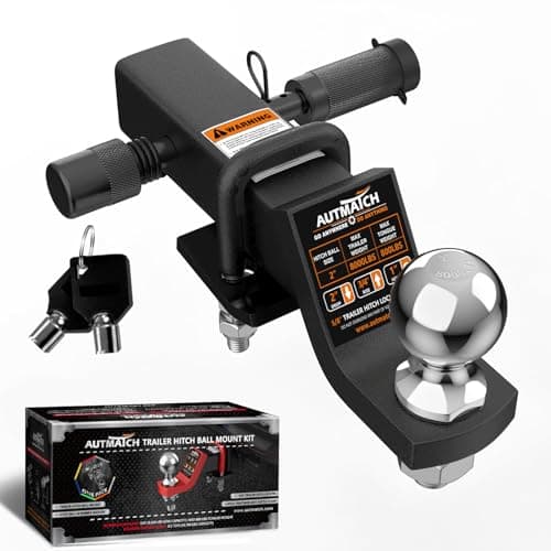 AUTMATCH Trailer Hitch Ball Mount with 2 Inch Hitch Ball Fits 2 Receiver with Hitch Tightener 8000Lbs Capacity Ball Hitch 2Inch Drop with 58 Hitch Lock Pin Frosted Black
