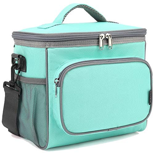 FlowFly Insulated Reusable Lunch Bag Adult Large Lunch Box for Women and Men with Adjustable Shoulder Strap,Front Zipper Pocket and Dual Large Mesh Side Pockets,Jade