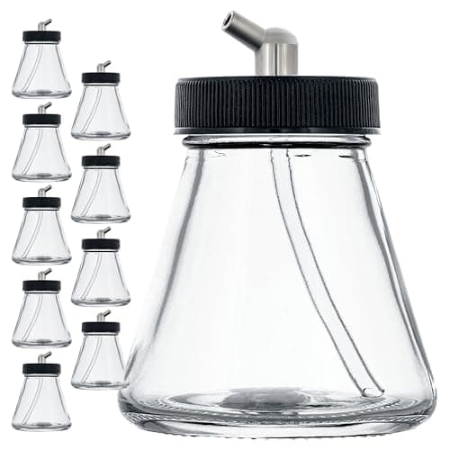 Master Airbrush (Pack of 10) TB-004 Empty 2.7-Ounce (80cc) Glass Jar Bottles with 60° Down Angle Adaptor Lid Assembly - Fits Single-Action Siphon Feed Airbrushes, Use with Master Badger Paasche, Iwata