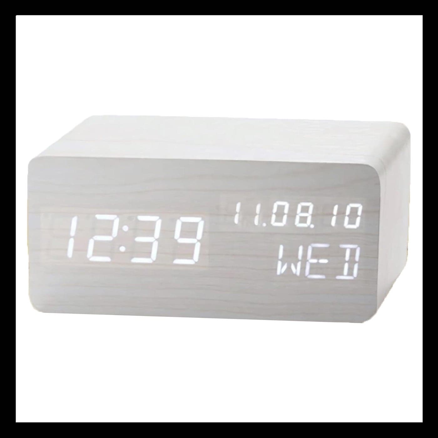Pokanic Wood Digital Alarm Clock Desk Time DateMMDDYY Day of The Week Temperature Nightlight Large LED Display Portable Lamp Bedroom Office School Home Livingroom Room White