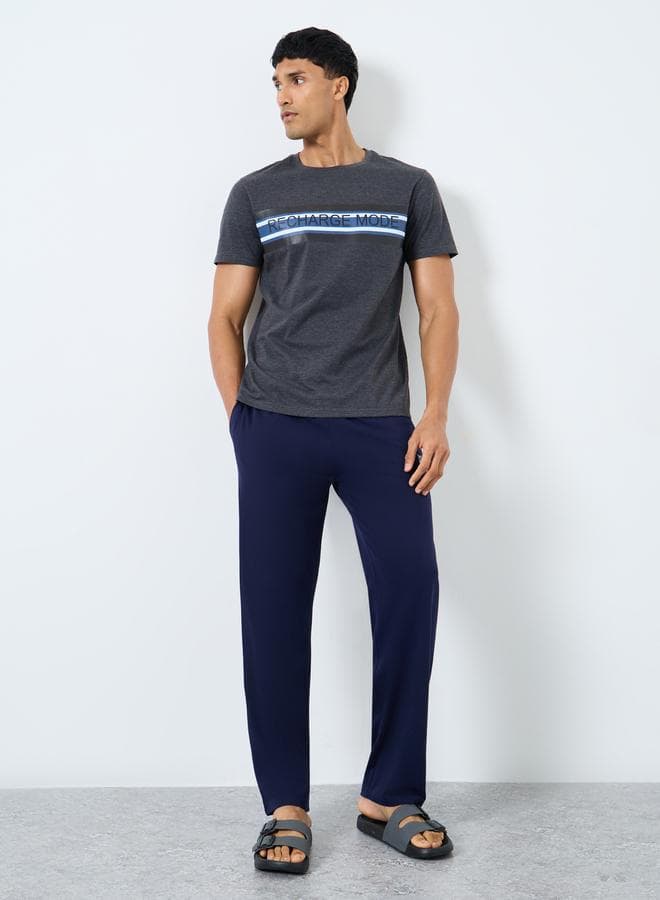 Styli Men Striped Printed T-Shirt and Open Hem Pyjama Set