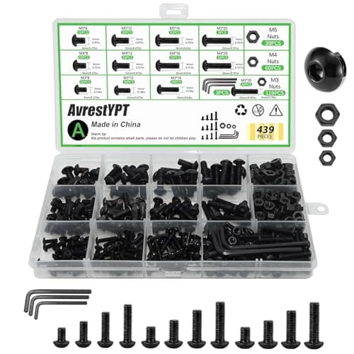 439PCS Metric Bolt and Nut Assortment Kit - M3 M4 M5 Machine Screws with Lock & Flat Washers, Grade 10.9 Alloy Steel Hex Socket Button Head Silver Screw Set for Hardware, 3D Printer, and DIY Projects