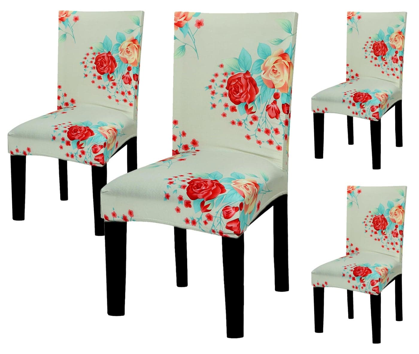 House of Quirk Elastic Chair Cover Stretch Removable Washable Short Dining Chair Cover Protector Seat Slipcover (Beige Rose, Pack of 4),Polyester