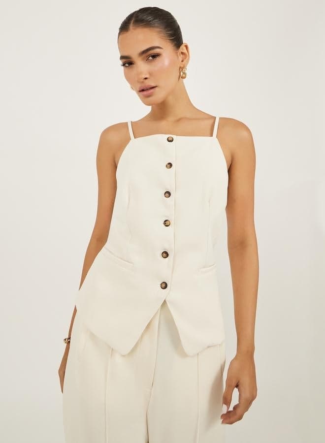 Square Neck Buttoned Strappy Waistcoat