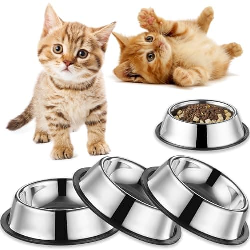 3Packs Cat-Bowls Cat Food Bowl - 4.5 Inch Non-Slip Stainless Steel Small Cats Wet Food Bowls 7 Oz Pet Feeding Bowl Whisker Fatigue Relief Cats Water Container for Kitten Puppy Small Dog