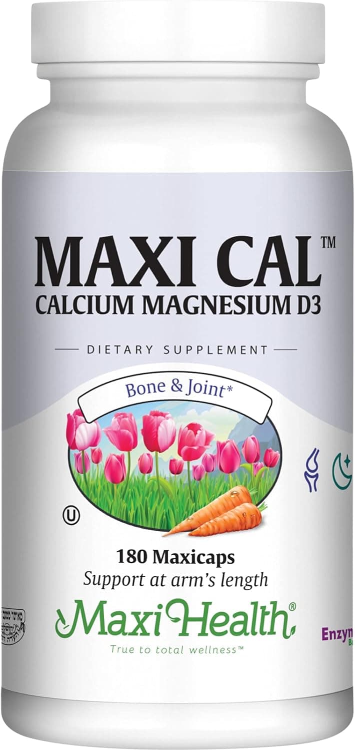 Calcium 1000 mg Supplement with Vitamin D3 1000 IU and Magnesium 500 mg Bone Teeth and Joint Support for Men and Women 180 Capsules Maxi Cal by Maxi Health
