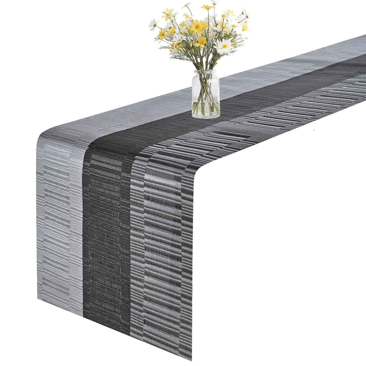 GIVERARE Table Runner 12x72in HeatResistant Woven Vinyl Long Tabletop NonSlip Washable PVC Table Runners Easy to Clean Premium Plastic Dresser Cover for Wedding Decor Home BlackSilver