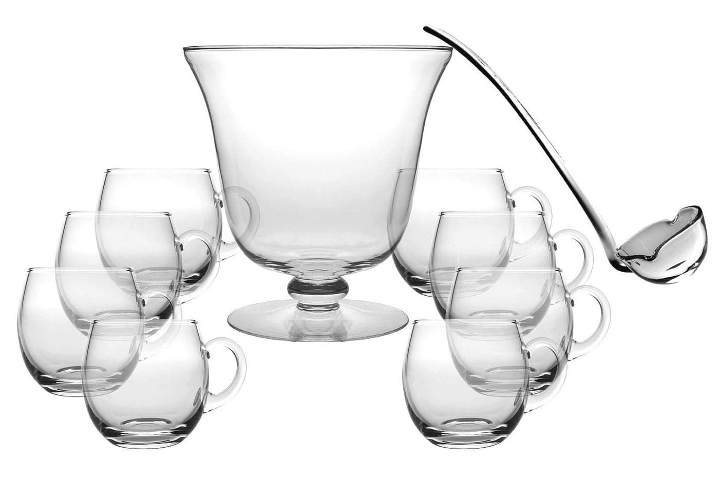 Barski Glass 10 Piece Punch Bowl Set Includes 1 Punch Bowl 1 Ladle 8 Punch Cups Punch Bowl is 1025 D 210 oz Ladle is 14 L Punch Cup is 12 oz Made in Europe