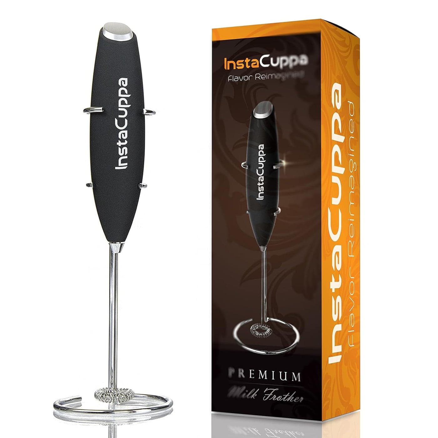 InstaCuppa Milk Frother for Coffee Handheld BatteryOperated Froth Coffee Beater Electric Portable Foam Maker for Cappuccino Automatic Hand Stirrer with Stainless Steel Egg Whisker and Stand