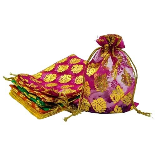 Soul Artisan Potli Drawstring Bag - Net Fabric Mango Design for Return Gifts, Wedding, Baby Shower, Haldi Functions, Dry Fruit and Jewelry Packaging Size 18X23 cm | Pack of 30 (Multi Colour)