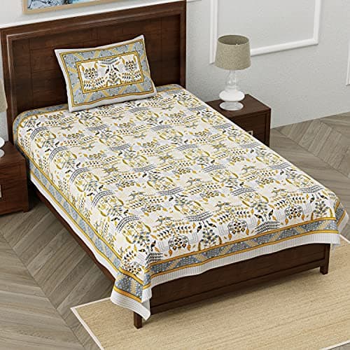 EasyGoods® Cotton Bedsheet for Single Bedsheet with 1 Pillow Cover 60x90 Inch, Handcrafted Bed Sheets (Beige)