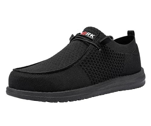 LARNMERN Slip On Steel Toe Shoes Men Lightweight Comfortable Walking Sneakers Safety Work Steel Toe Loafers(13 Men, Black)