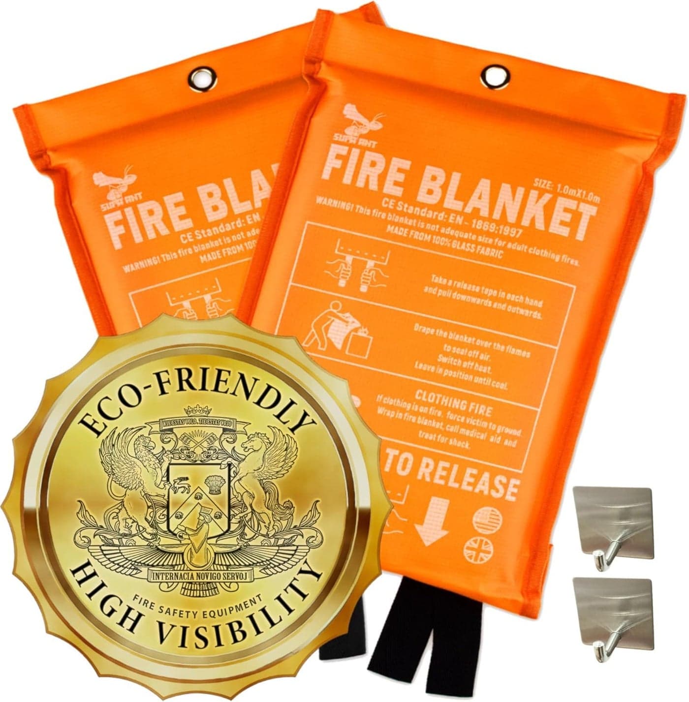 Supa Ant Emergency Fire Blanket for Home and Kitchen 2 Pack 1500F High Visibility Glow in The Dark Smother Kitchen Fire Blanket CE Certified Hero Fire Blankets Emergency for Home 40in