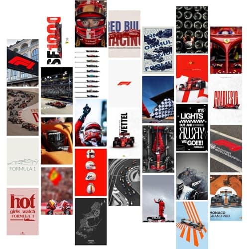 Kitty Cat® Paper Formula 1 Aesthetic Wall Collage Kit || 30 Unique Poster Set + Free Tape, 4x6in Each, Posters: Dorm, Hostel Essential, Aesthetic Room Decor (Formula 1)