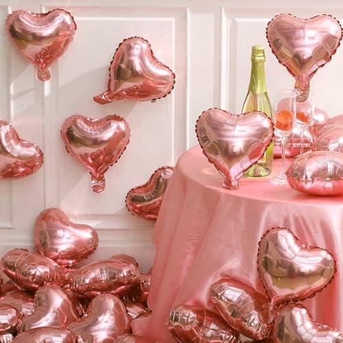 AMFIN (Pack of 25) 9 Inch Heart Shape Foil Balloons - Rose Gold