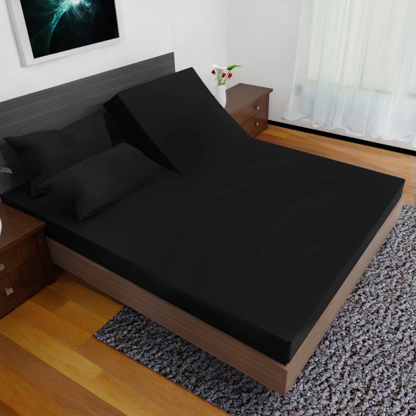Royal Bliss 1900 Top Split Flex Head King Size Sheet Set Egyptian Quality UltraSoft Bed Sheets Double Brushed Deep Pockets Easy Fit 4 Piece Set Fade Resistant Black
