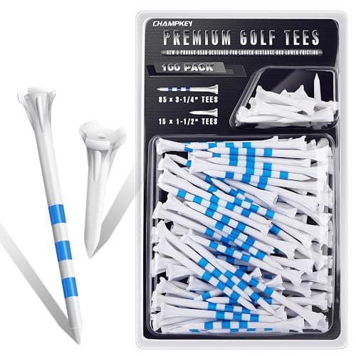CHAHMPKEY Premium 3-Prong Plastic Golf Tees 3-1/4" 100 Pack - 40% Reduced Ball Contact with High Stability and Long Distance Performance Golf Tees Plastic(Assorted Pack - 3-1/4")