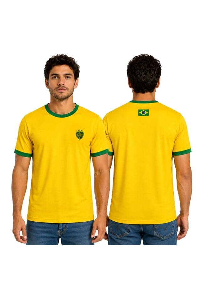 Brazil Soccer Men's Jersey | Football Theme Dry-Fit T-Shirt | Short Sleeve Sportswear | Casual Sports Outfit | Daily Use — XL