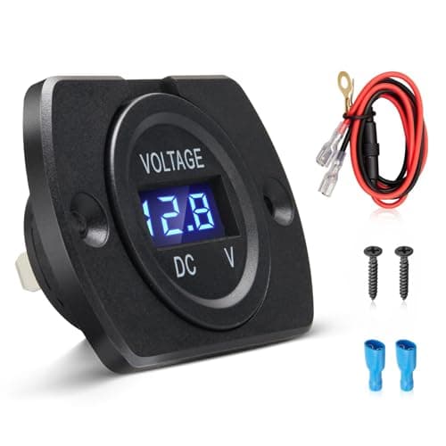 Anina Realtime Battery Voltage Meter for Car Marine Waterproof DC 12V24V Battery Monitor with Blue LED 29mm Round Panel Mount Digital Voltage Display for Automotive RV Truck Motorcycle Boat