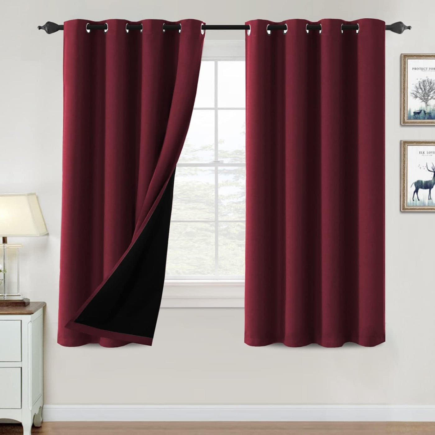 HVERSAILTEX 100 Blackout Curtains for Bedroom Thermal Insulated Blackout Curtains 63 inch Length Heat and Full Light Blocking Curtains for Living Room with Black Liner 2 Panels Set Burgundy