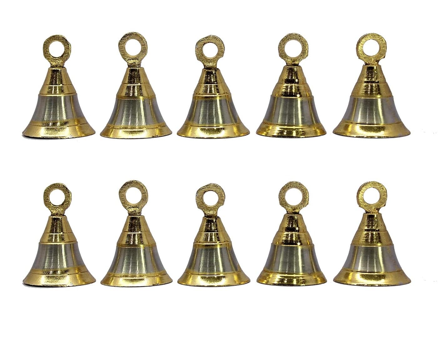 eSplanade Brass Pooja Mandir and Decorative Bells Pack of 10 2 Inches Golden Silver