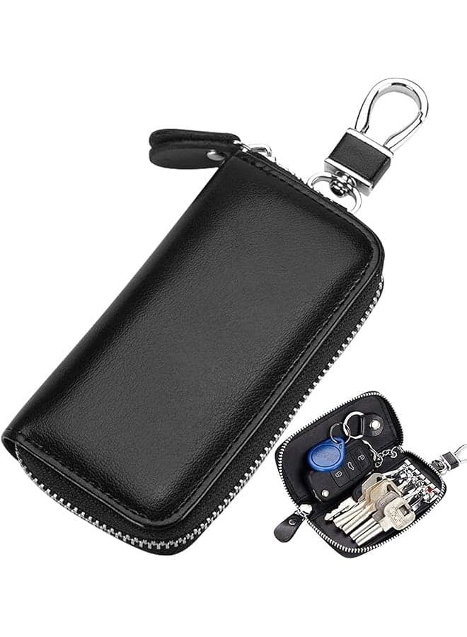 Leather Car Key Case Holder Black Keychain Case Bag, Universal Car Key Fob Bags for Men Wome