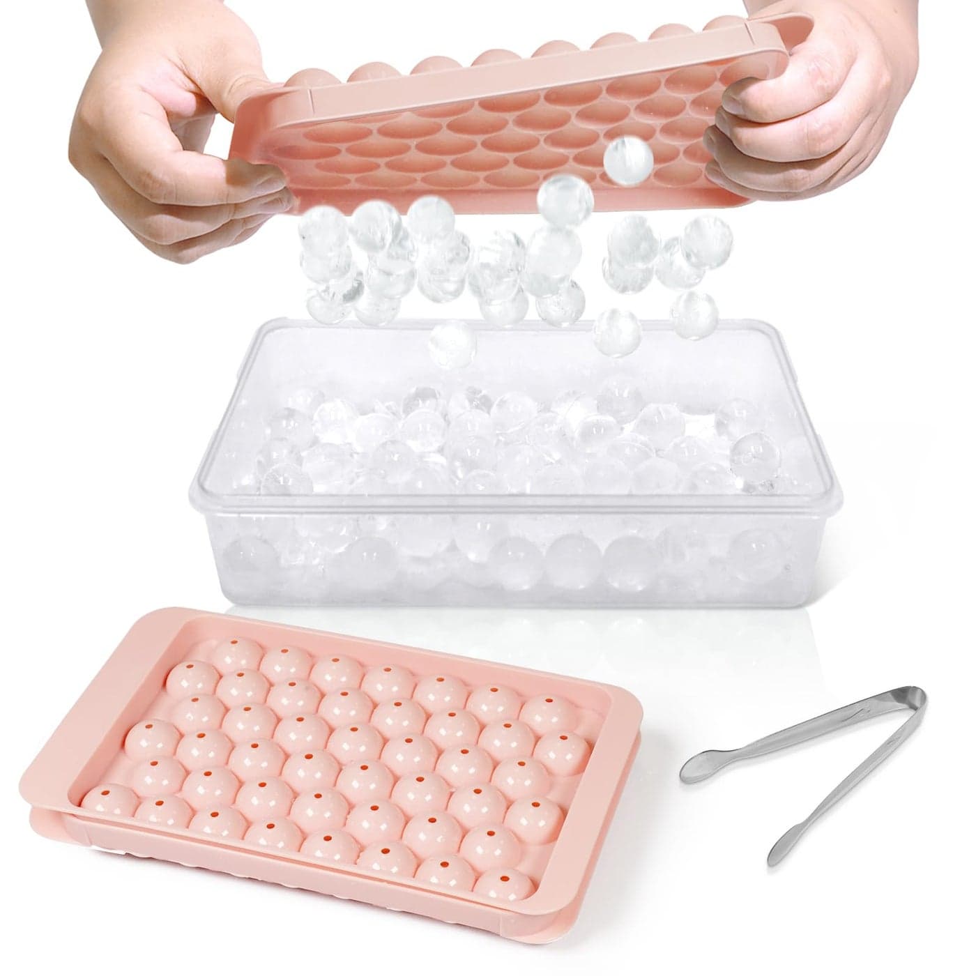 WIBIMEN Ice Cube Tray with Lid and Bin Round Ice Trays for Freezer with Lid Ice Cube Trays for Freezer with Ice Container 082PACK Pink