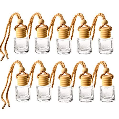 ConStore 10pcs Car Hanging Glass Pendant Perfume Aromatherapy Bottle Refillable Hanging Diffuser Air Fresher Ornament Vials