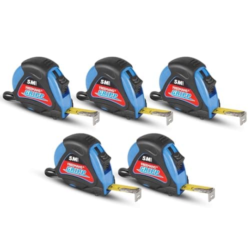 FREEMANS GRIPP 5m:19mm Steel Inchi Measuring Tape - 5m (Blue) With Rubberized Unbreakable ABS case || PauseButton || Click Action Front Lock and Belt Clip (Set of 5)