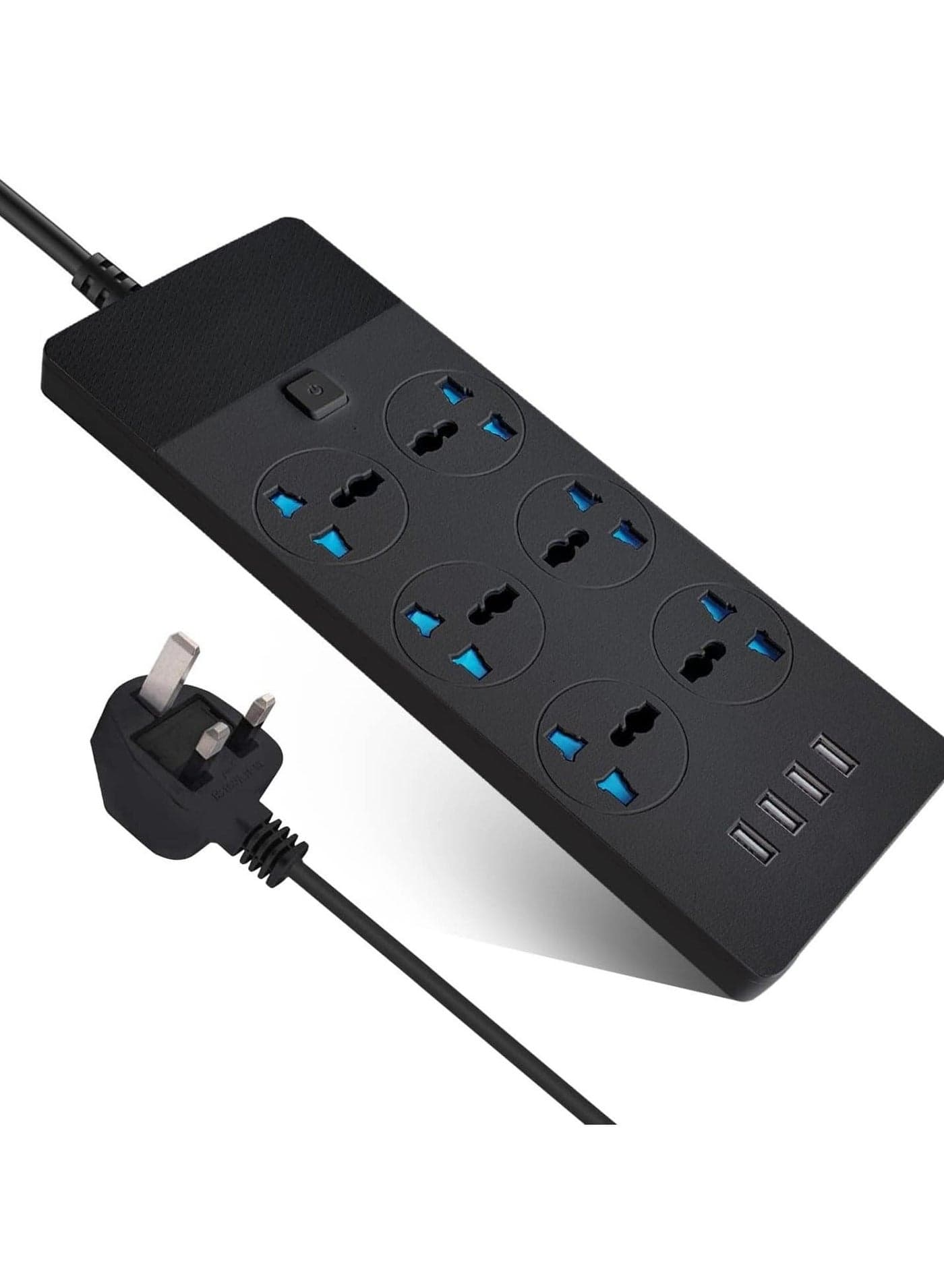 Power Strips Extension Cord 6 Outlets, Universal Plug Adapter With 4 Usb Ports Surge Protector, Charging Socket 2M Bold (Black)