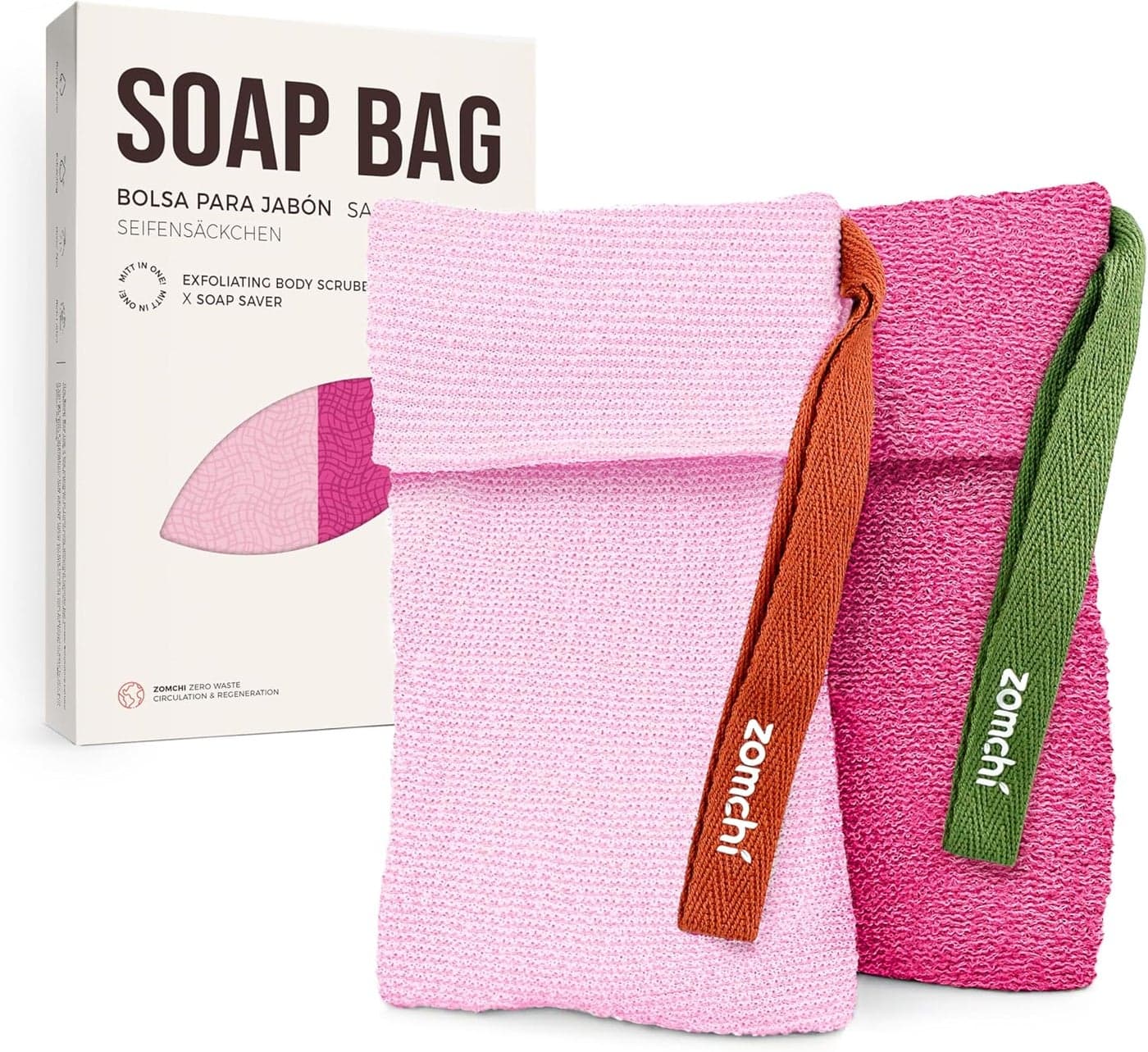 ZOMCHI Soap Bags Soap Savers for Bar Soap with Different Exfoliating Level Soap Pouch for Body Wash 2 Pieces Pink