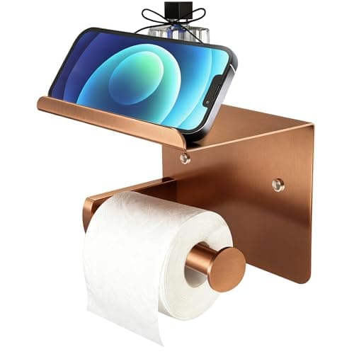 Rose Gold Toilet Paper Holder with Shelf SUS304 Stainless Steel Rustproof Wall Mount Toilet Paper Roll Holder Screw Bathroom Toilet Paper Holder for Kitchen Washroom RV