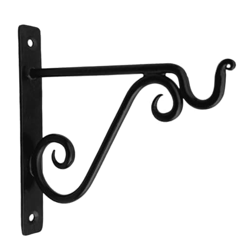Hand Forged Metal Plant Hanger Bracket Outdoor Modern Farmhouse Hanging Shepherds Hook for Bird Feeders Lanterns and Flower Baskets Farmhouse Heavy Duty Garden Plant Hanger Black Powder Coated