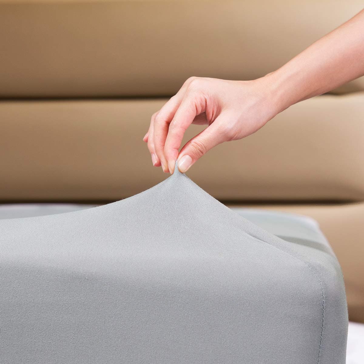 Fitted Sheet COSMOPLUS Queen Fitted Sheet OnlyNo Flat Sheet or Pillow Shams4 Way Stretch MicroKnitSnug FitWrinkle Freefor Standard Mattress and Air Bed Mattress from 8 Up to 14Light Gray