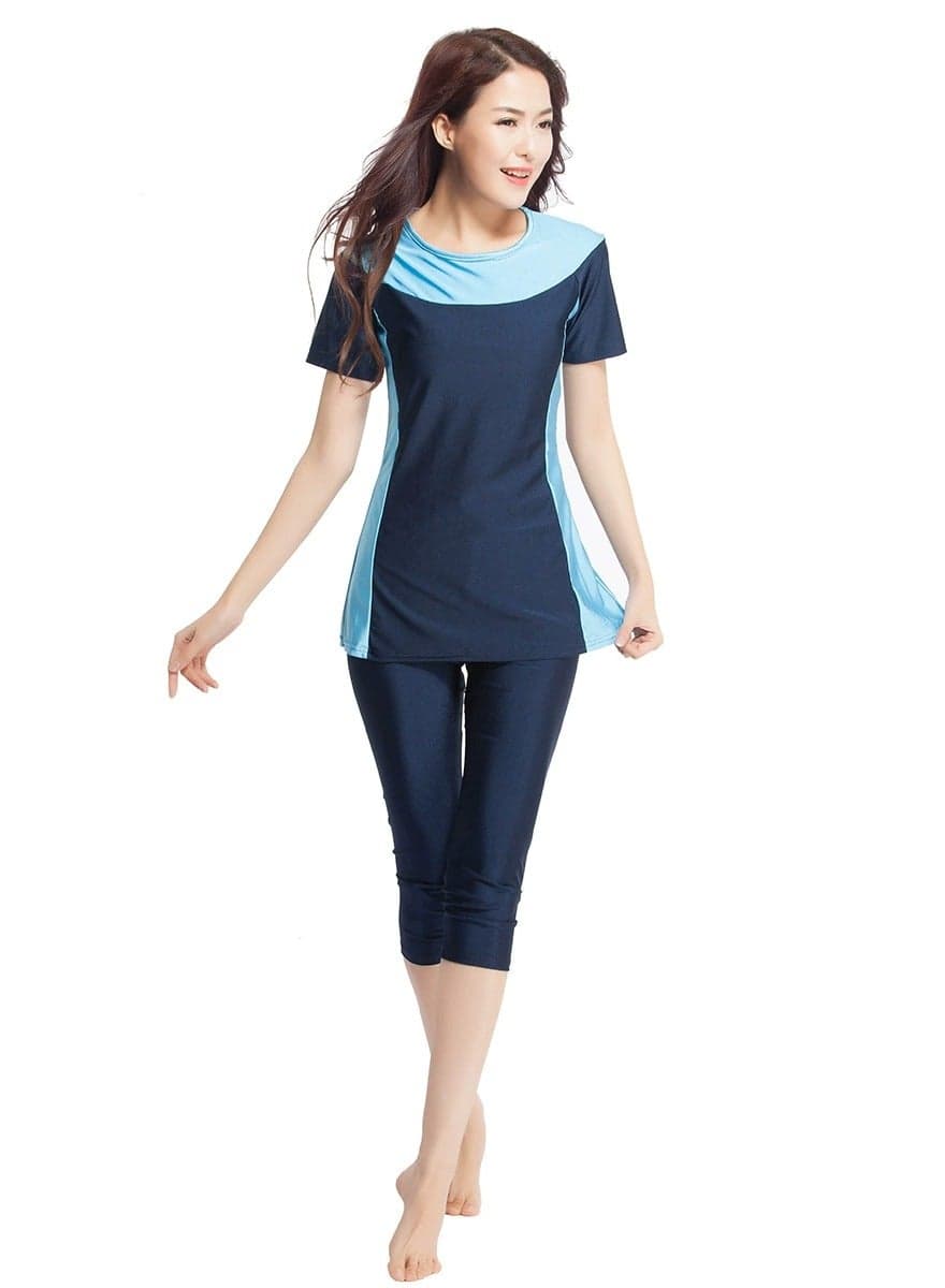 Blue Muslim Short Sleeve Islamic Swimwear Set