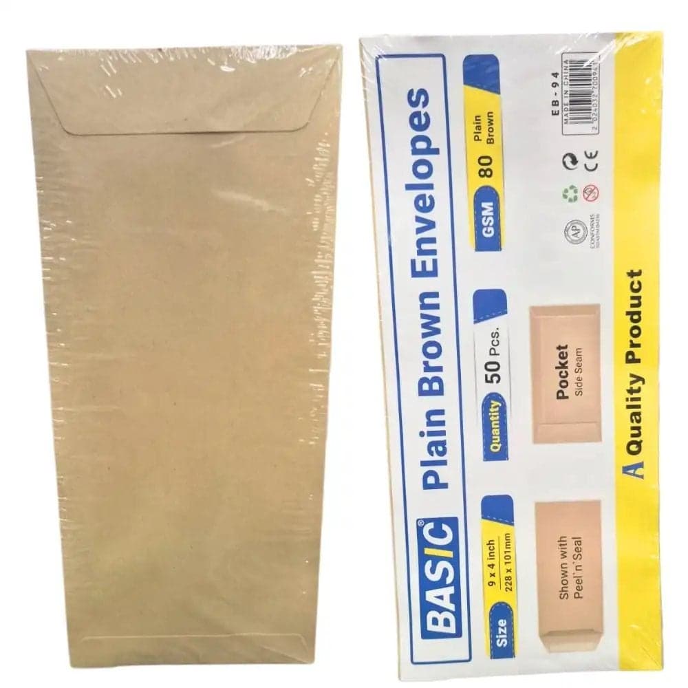 Basic Plain Brown 9 X 4 inch Envelope- 50pcs