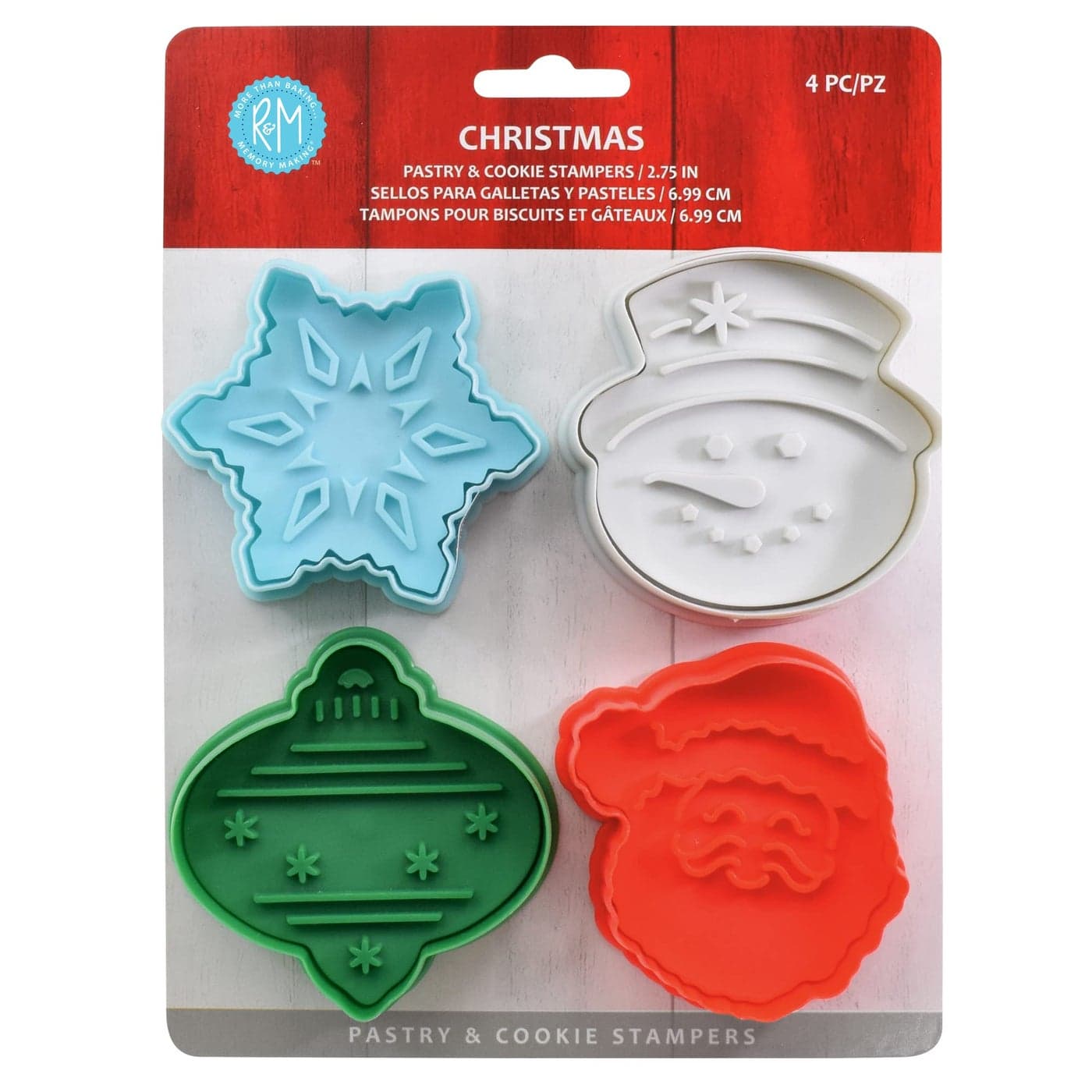 RM Christmas Cookie Cutter Stamper Set of 4 Assorted Designs Snowflake Snowman Ornament Santa approximately 275 Size