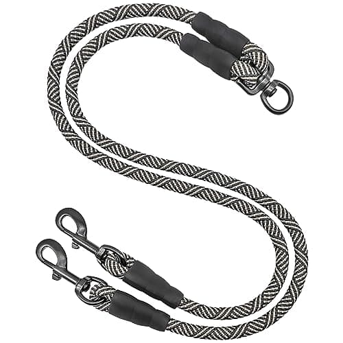 Mycicy Double Dog Leash Coupler, Extension Rope for Two Dogs, No Tangle Dual Dog Lead Splitter for Small Medium Dogs 10-35 lbs (1/3" X 33"- Black)