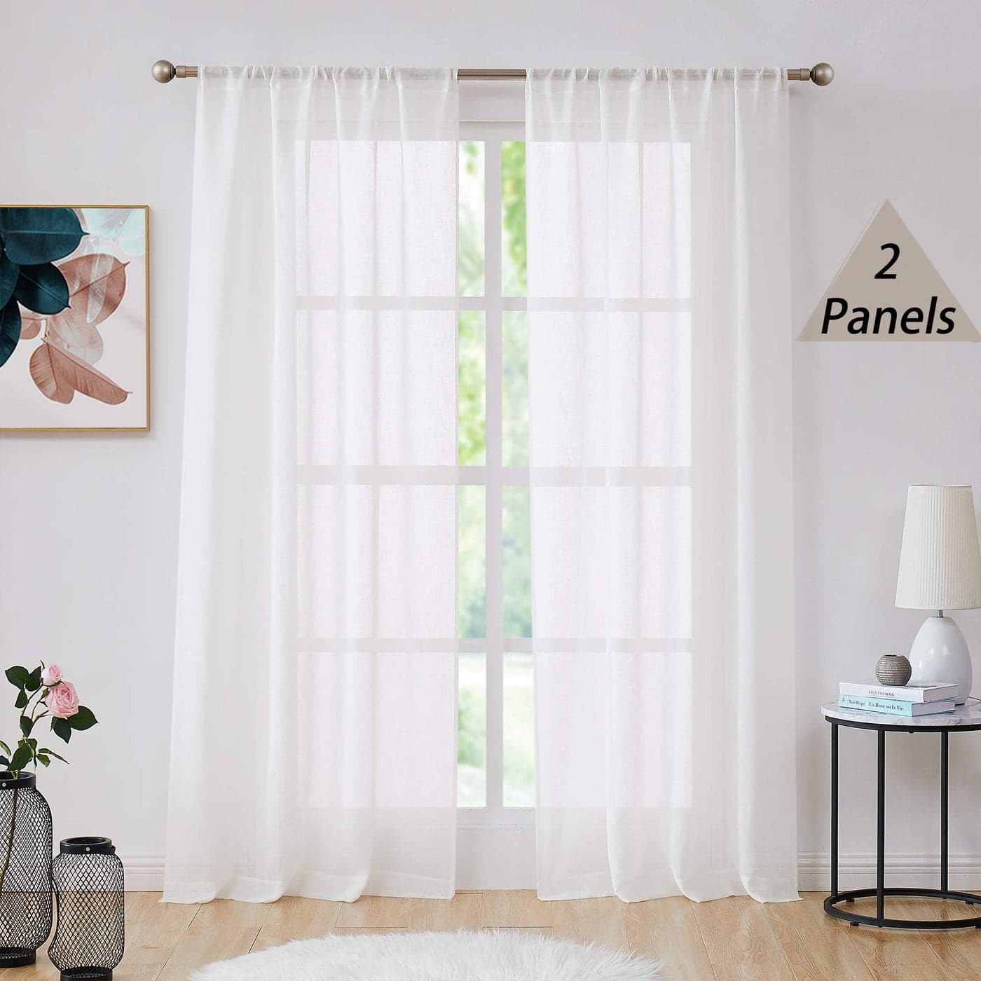 Central Park White Sheer Window Curtain Panels Linen Texture Solid Window Treatment Sets Drape Pairs Rod Pocket Curtains for Living and Bedroom Rustic Farmhouse 84 inches Long 2 Panels